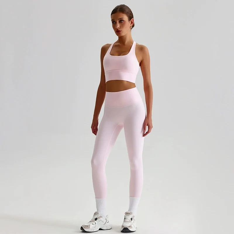 Naked Feel Yoga Set Women Fitness Sportswear 2 Piece Strappy Sports Bra High Waist Gym Leggings Workout Outfit Active Wear sports bra set gym workout set yoga pants set yoga set fitness set sportswear set sports set