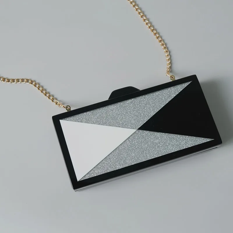 Neue Trendige Mode Damenhandtasche Schwarz Silber Patchwork Acryl Pailletten Hochzeit Party Abendtasche Luxus Box Clutch – Detail 11