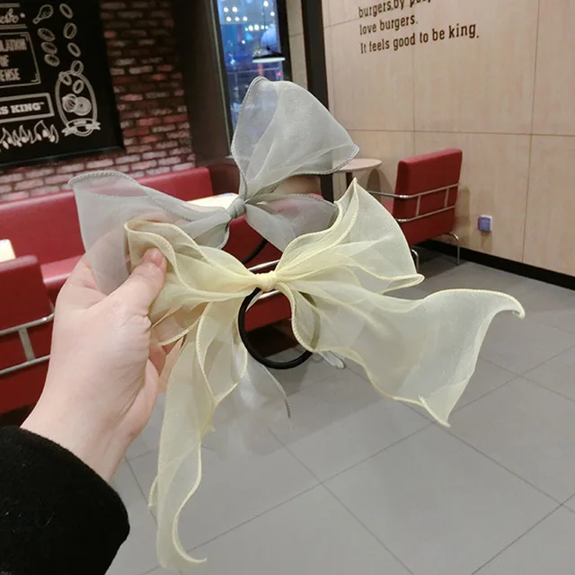 New Korean Bow Ribbon Elastic Hair Bands Women Elegant Hair Rope Elastic Ring Ties Headwear Girls Hair Accessories 4