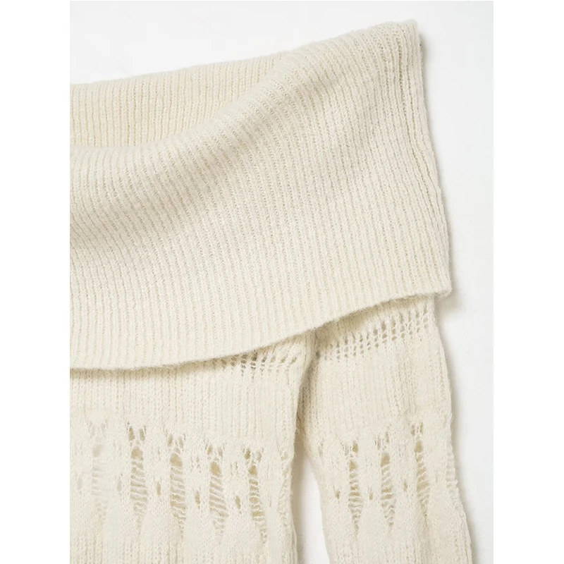 Chic Autumn Knitted Pullover Women Off Shoulder Sweater Fashion Casual Long Sleeve Female Hollow Out Knitwear Top