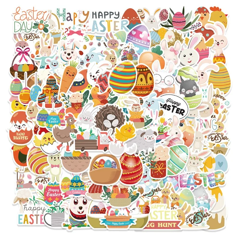 100 PCS Cartoon Easter Bunny DIY Kids Toy Box Laptop Luggage Snowboard Motorcycle Car Decal Graffiti Sticker patrick s day irish day bunny footprint floor sticker diy car scrapbooking mobile phone easter bunny sticker decor stationery