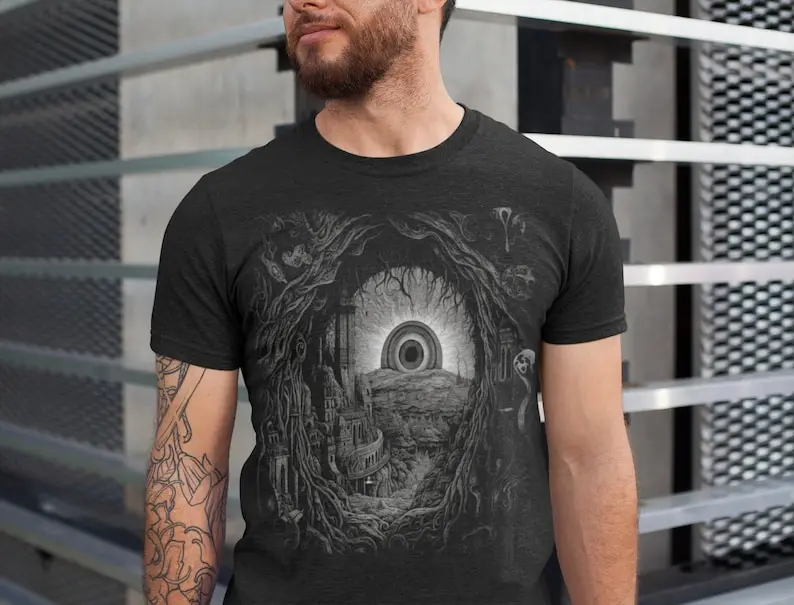 

Dystopian City TShirt, Psychedelic Architecture Shirt, Dark Surrealism Tee