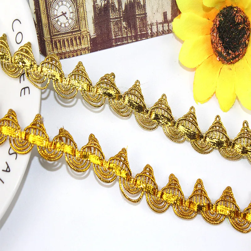 1.7cm Crocheted Gold Lace Trimming Ribbon Tape diy Wedding Cosplay Clothes Sewing fabric Handmade Headwear Ornaments 10Yards/lot lace ribbon lace sewing supplies lace sewing accessories lace garment accessories lace hair accessories lace decoration lace accessories