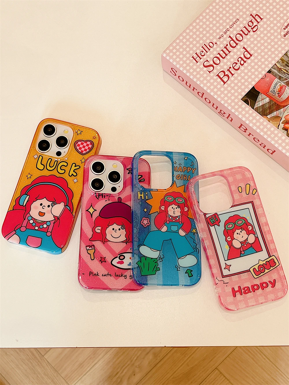 

Glitter Case For iPhone 15 14 13 Pro Max Original Pattern Cute Girls Happy Life Shockproof Case Shell