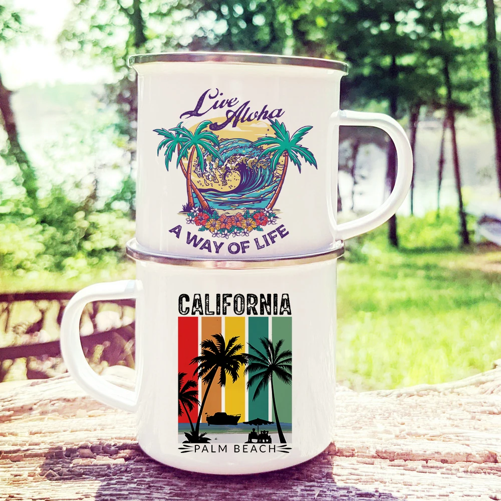 Mug émaillé aventure et camping, Tasse rétro pour les