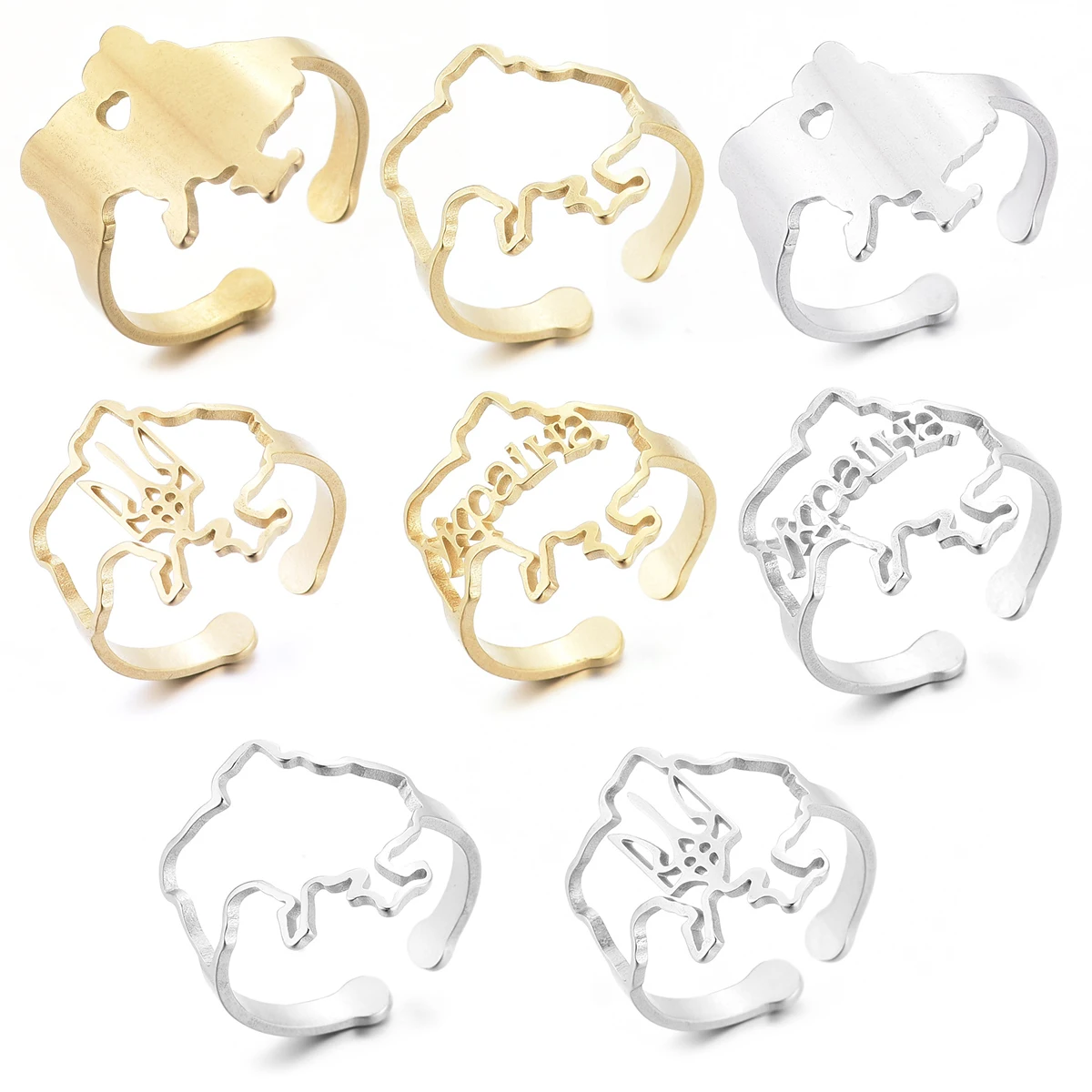 Ukraine Map Ring Stainless Steel Heart Flag Ukrainian Jewelry