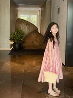 Nouvelle mode fille robe d'été bébé classique a-ligne robe enfant décontracté soyeux sans manches longue robe enfant en bas âge fille robes taille 4-14Y 1