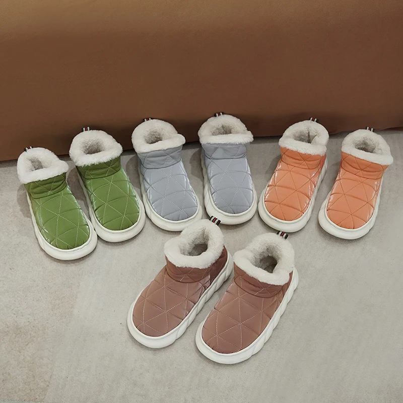 

Women Cotton Boots Autumn Winter Ladies Snow Boots Gray Green Round Toe Chunky Heels Fashion Casual Short Boots Platform Shoes