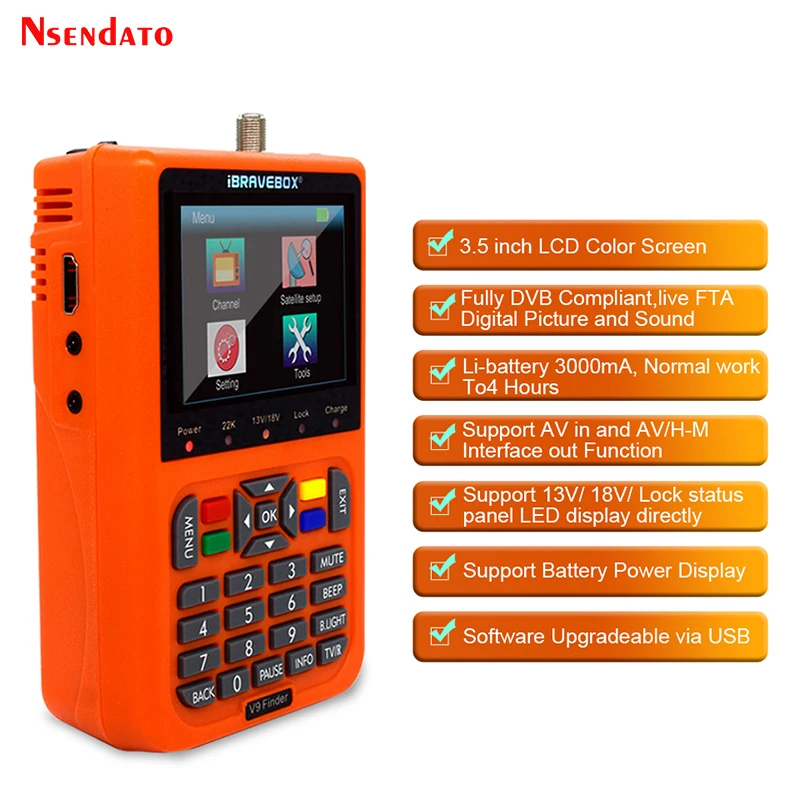 V9 SatFinder HD DVB-S/S2 3.5' LCD Digital Satellite Satfinder H.265 MPEG-4 DVB S S2 Satellite Meter Full HD Siginal Sat finder