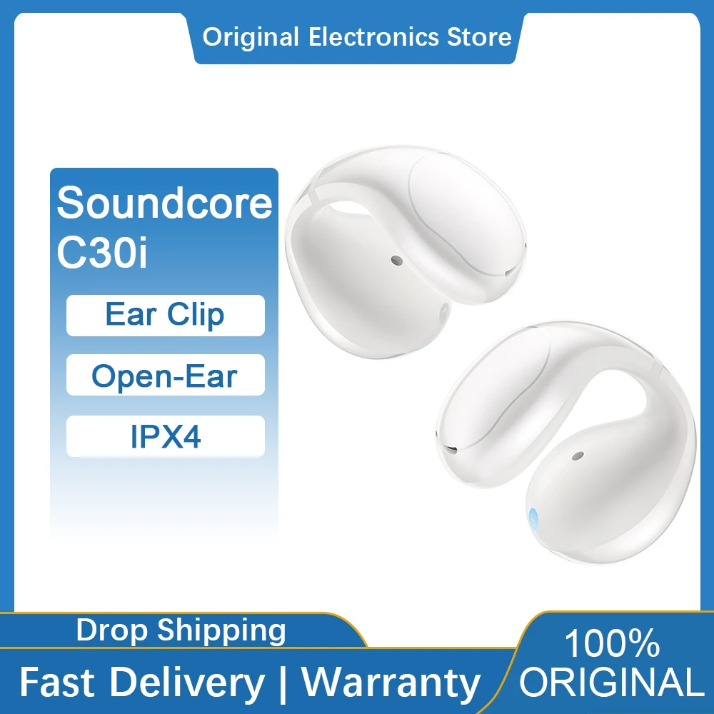 

Original Soundcore C30i Open-Ear Earbuds Wireless Bluetooth Clip-On Earphone Attachable Ear Grips Big Driver Vibrant Sound IPX4