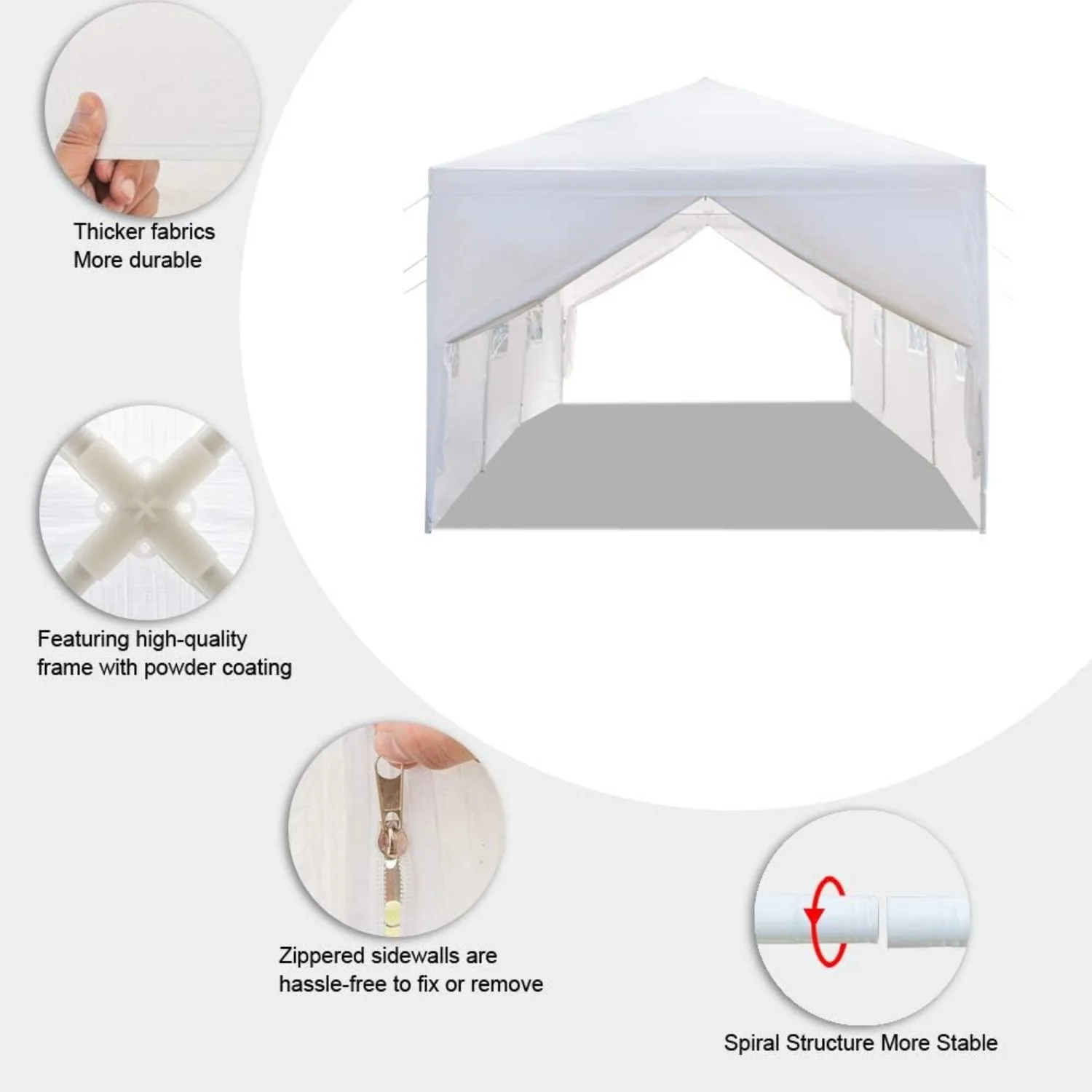 10'x30' Outdoor Patio Wedding Party Tent Heavy Duty Canopy Tent Gazebo, Waterproof UV Protection Tent with Spiral Tubes White 3