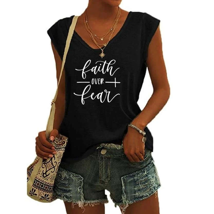 Faith Over Face camisas estampadas para mujer, Top informal Sexy, camisola de Jesús, mangas sueltas, nuevo chaleco, regalo para niña| -