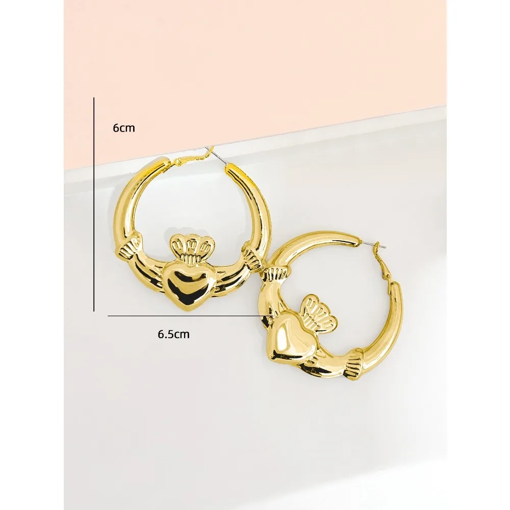 Big Chunky Claddagh Hoop Earrings for Women Crown Heart Design Lovely Statement Jewelry Gift for Valentine's Day 6