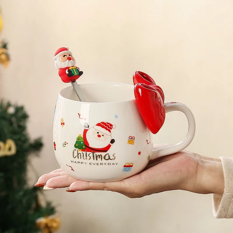 2025 New Cute Christmas Ceramic Mug with Bow, Stylish Cute Bow Mug Coffee Cup for Home, Perfect Holiday Gift and Party Favor