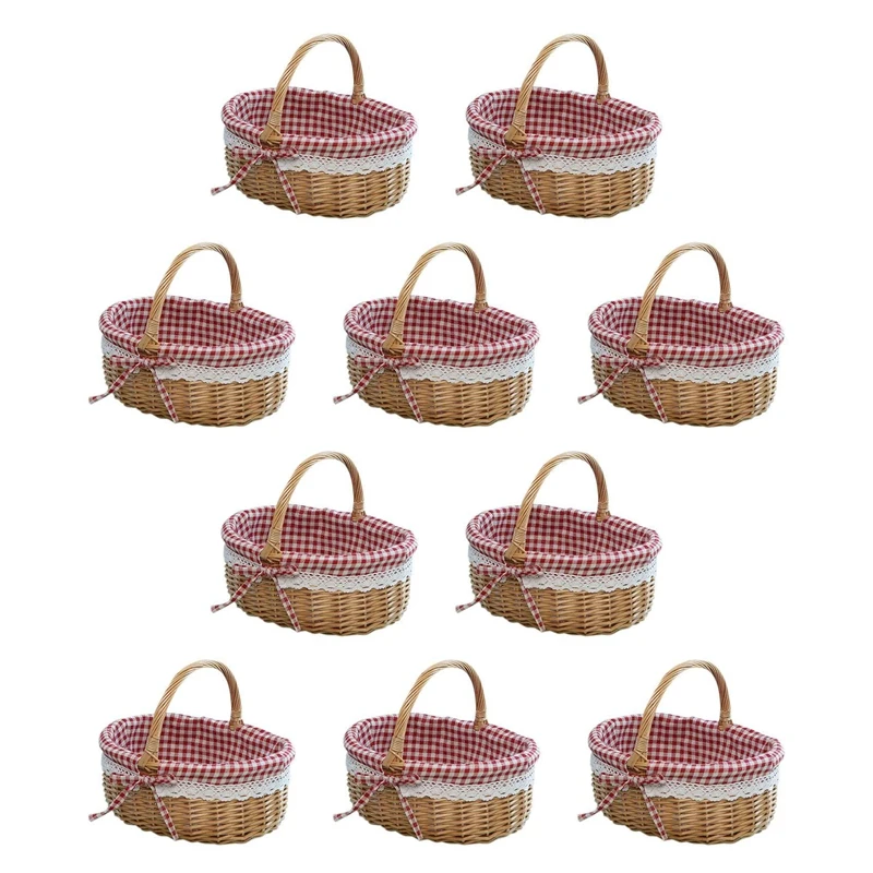 

10X Wicker Basket Gift Baskets Empty Oval Willow Woven Picnic Basket With Handle Wedding Basket Small