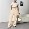 Lazy Style Wide Leg Pants with Women's Pockets Loose Drawstring Sports and Casual Floor Pants 1