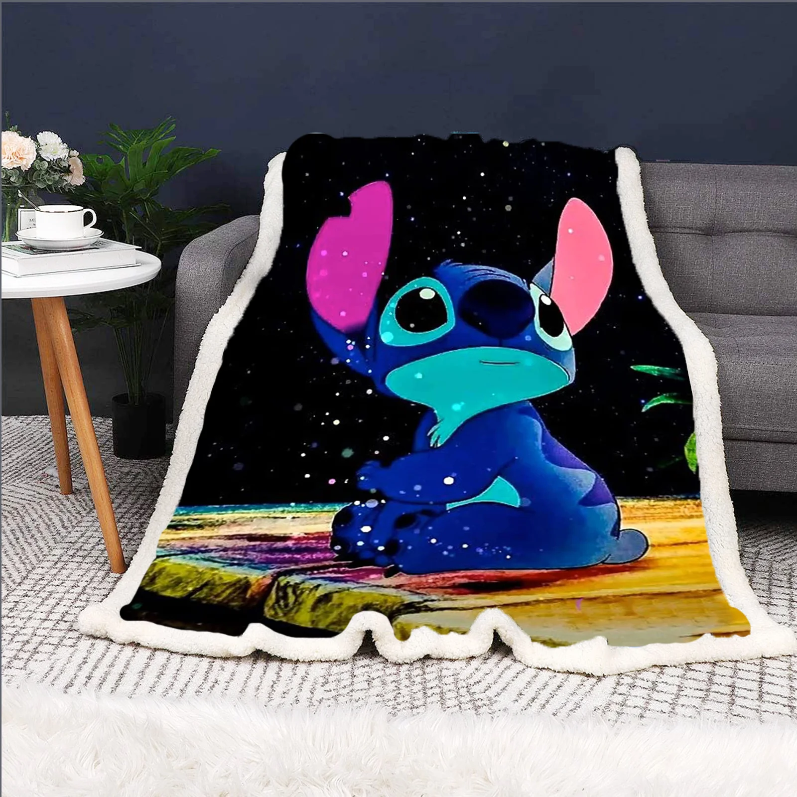 

Disney Stitch Blankets for Children, Kawaii Cartoon, Luxury Bed and Throws, Reactive Printing, Microfiber Fabric Printed, Winter