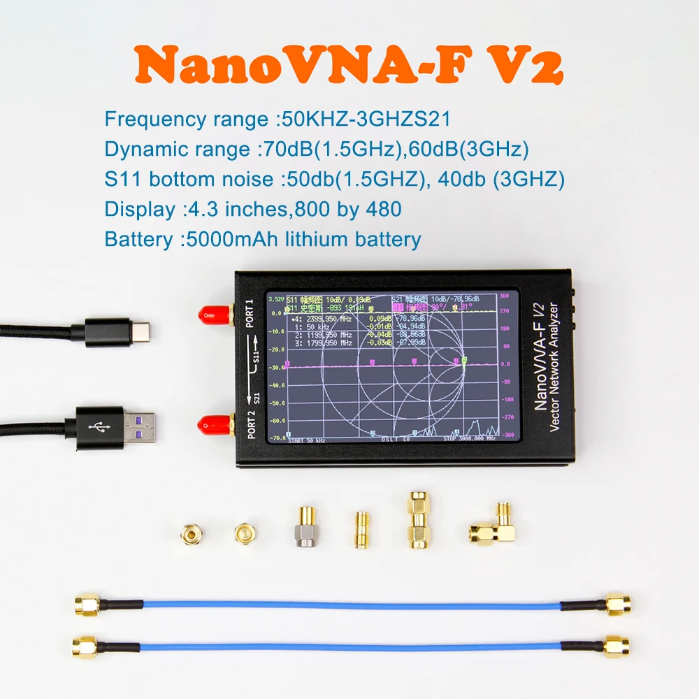 

NanoVNA-V2 F 50k-3G Vector Network Analyzer 4.3" HF VHF UHF Antenna Analyzer with built-in 5000mAh battery