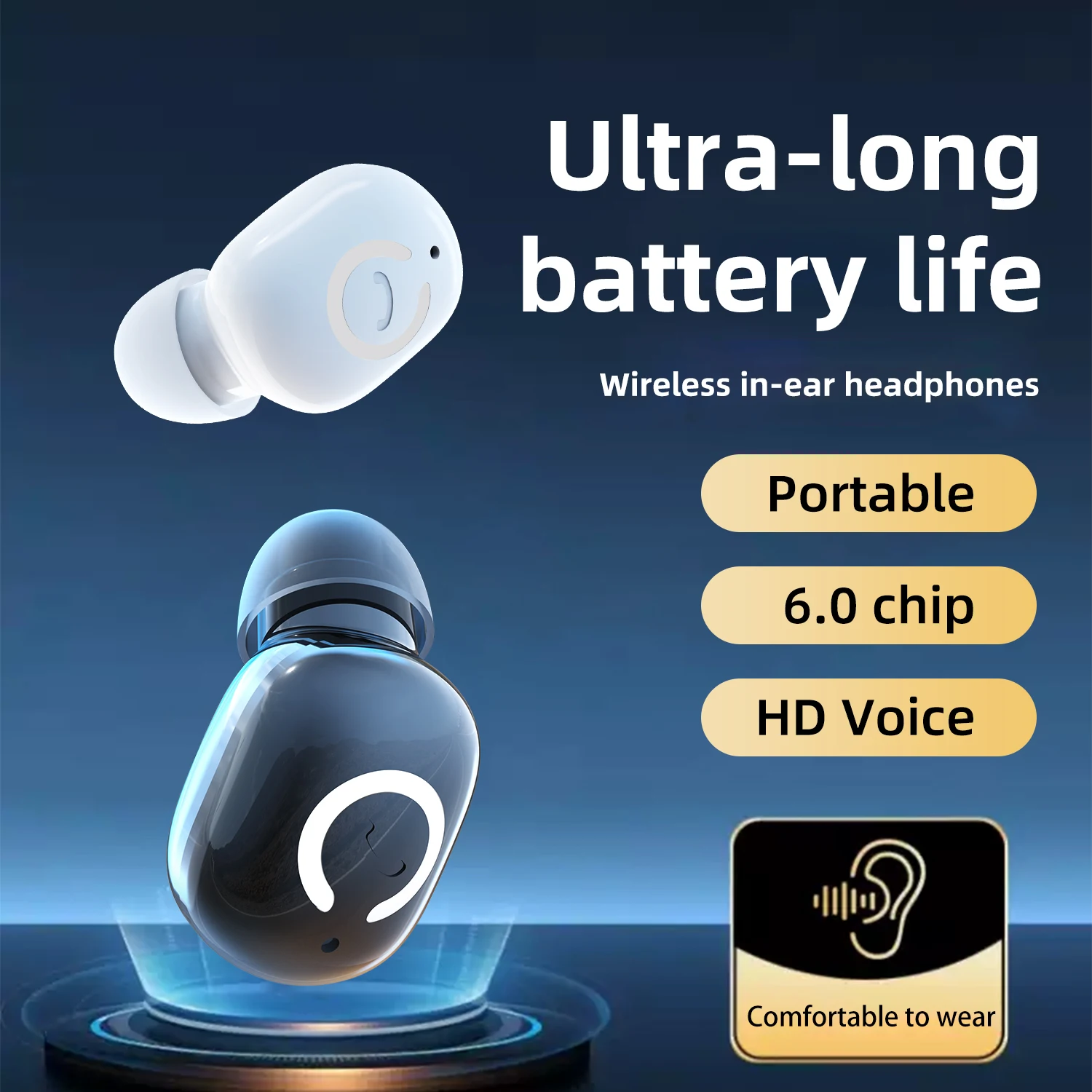 Wireless Bluetooth Ear-Mounted Waterproof Earbud with Mic