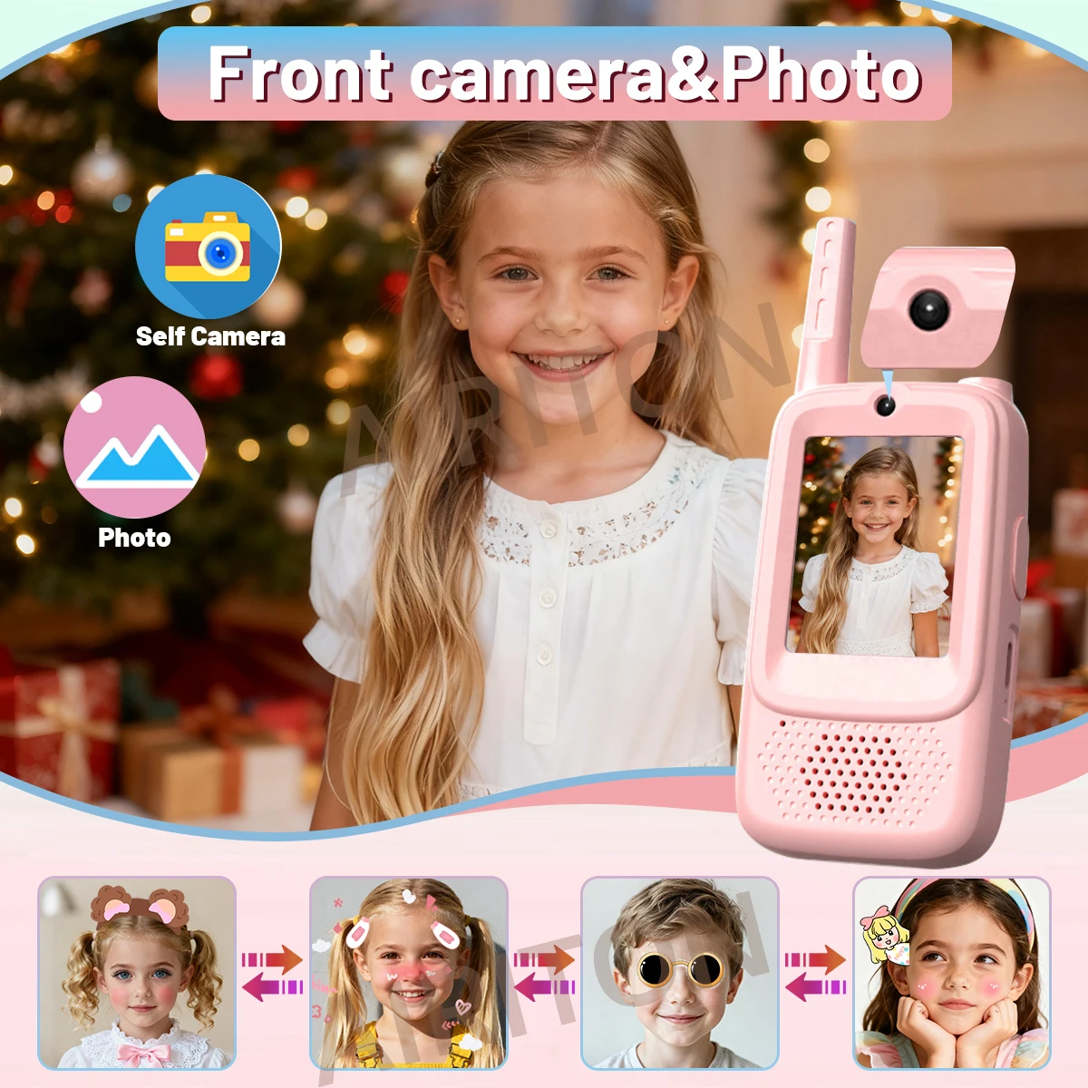 AIRITON Kid Walkie Talkie HD Sound with Selfie Photo & Emoticons - Children's Video Gift Set, 2PCS