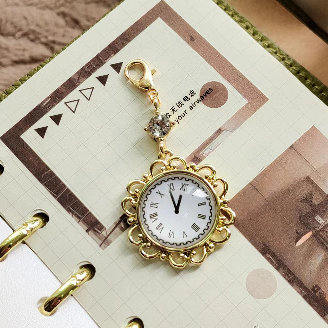 Clock Style Zipper Head Journal Notebook Pearl Pendant Organizer Decoration Cute Planner Accessories