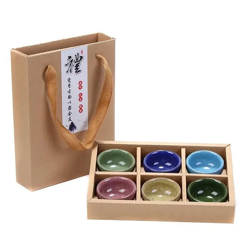 

Chinese Travel Kung Fu 6pcs Tea Sets Ceramic Portable Porcelain Service Ice Cracked Glaze Tea Cups Sets Tea Ceremony Gift Box