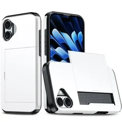 Sleek Wallet Phone Case with Credit Card Holder and Sliding Pocket - Protective Cover - iPhone 13 Mini (White)