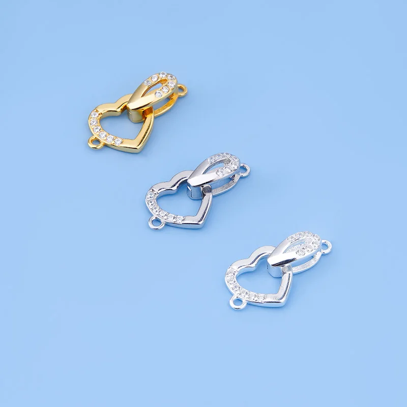 S925 Loving Heart in Sterling Silver Buckle Bracelet Necklace Connecting Buckle Can Be Opened Jewelry Making Supplies