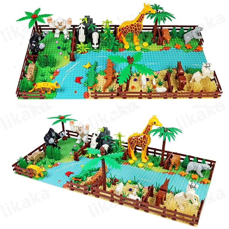 

Zoo Animals Mini Classic Building Blocks for Kids Montessori Toys Compatible City Friends Creative Bricks Moc Parts Base Plates