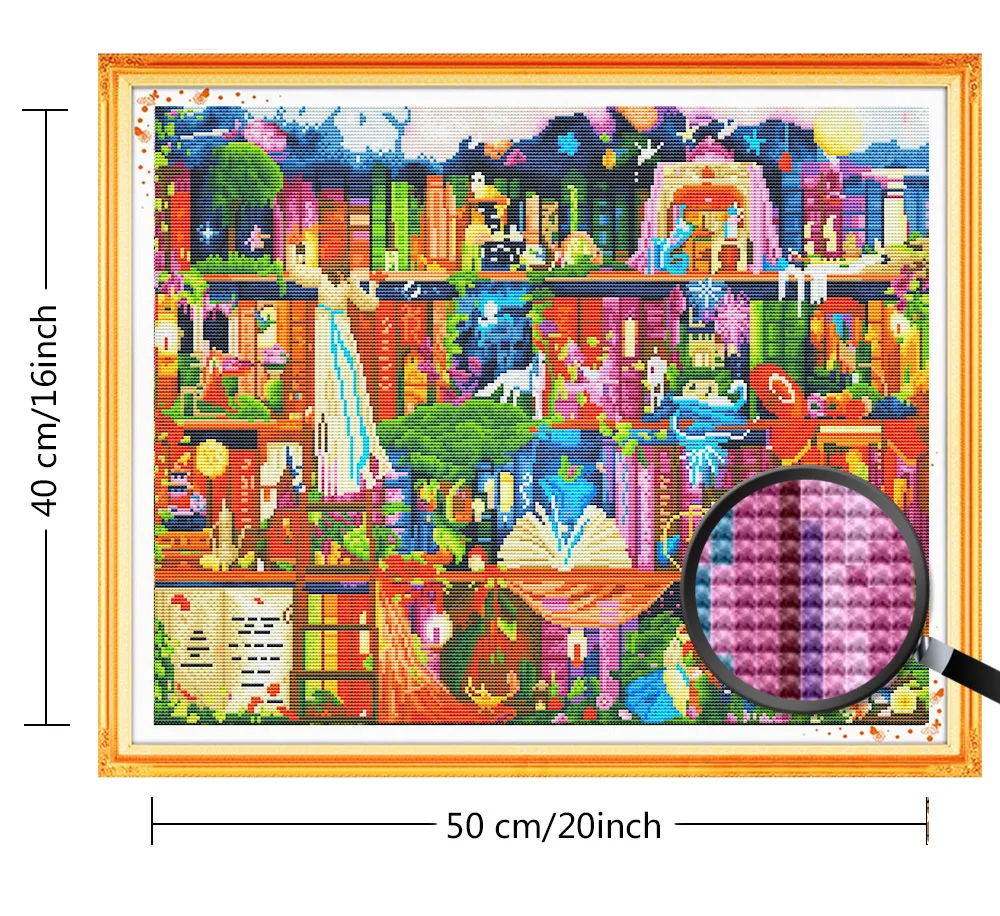 Cross Stitch Bookshelf Scenery Kits 40x50cm 14CT for cross stitch kit