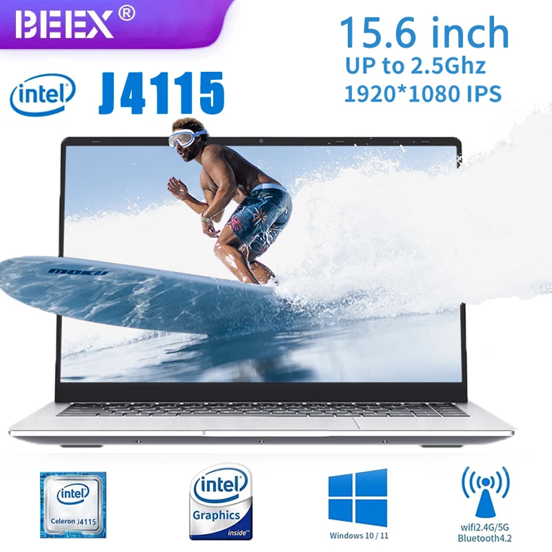 사무실 컴퓨터 백라이트 와이파이 지문 카메라, 15.6 인치 5 개 노트북, RAM 6GB 512GB SSD, 윈도우 11 노트북, 인텔 셀러론 J4115