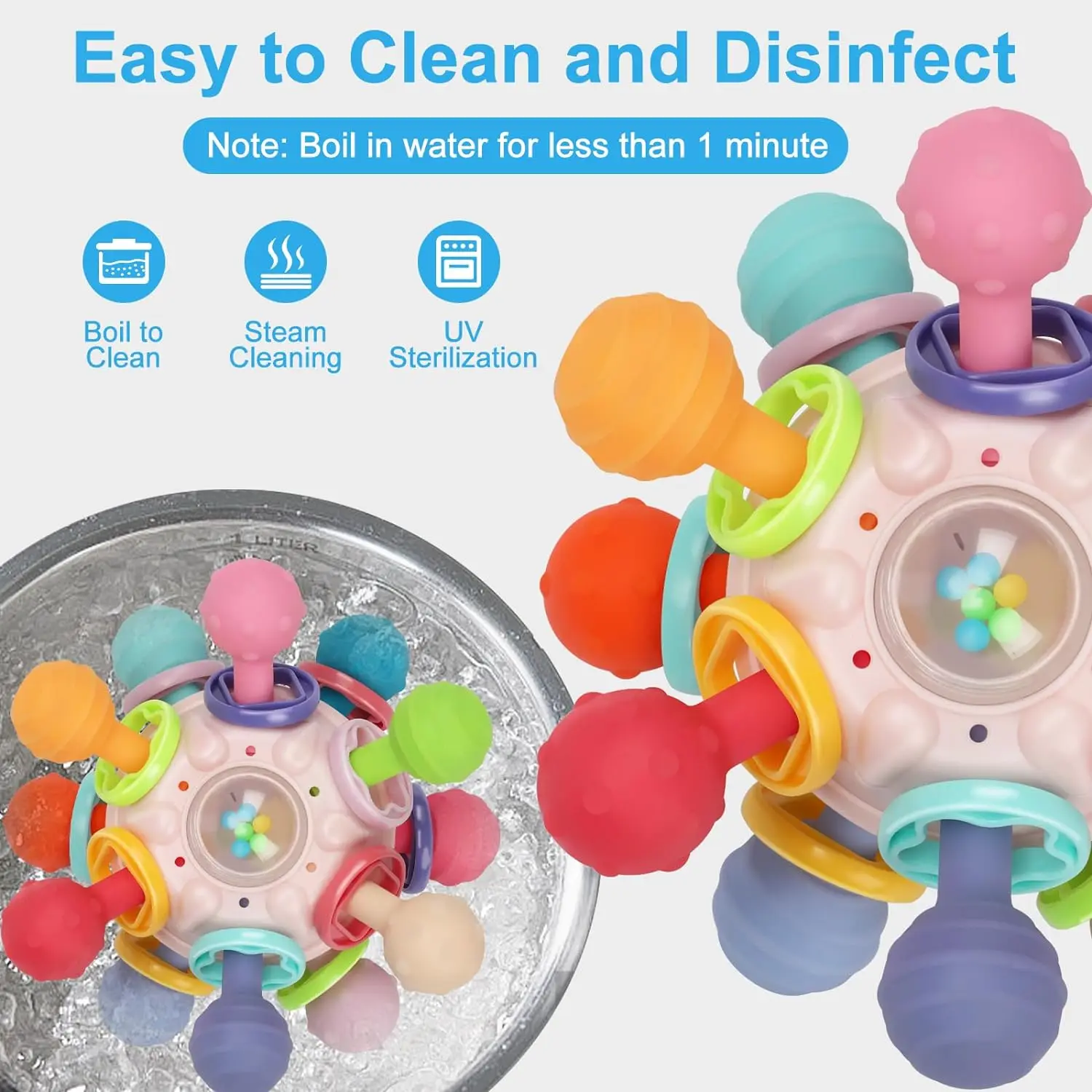 Baby Sensory Teething Toys, Montessori Baby Teethers Rattle Chew Toys - Educational Learning Gifts for Infant Newborn Boys Girls 5