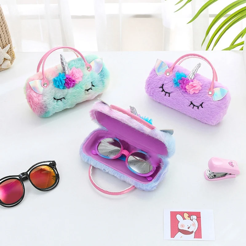 Protable Glasses Pocket Bag Cute Unicorn Plush Sunglasses Totes Pouch Winter Eyewear Case Compression Folding Purse Lovely 2