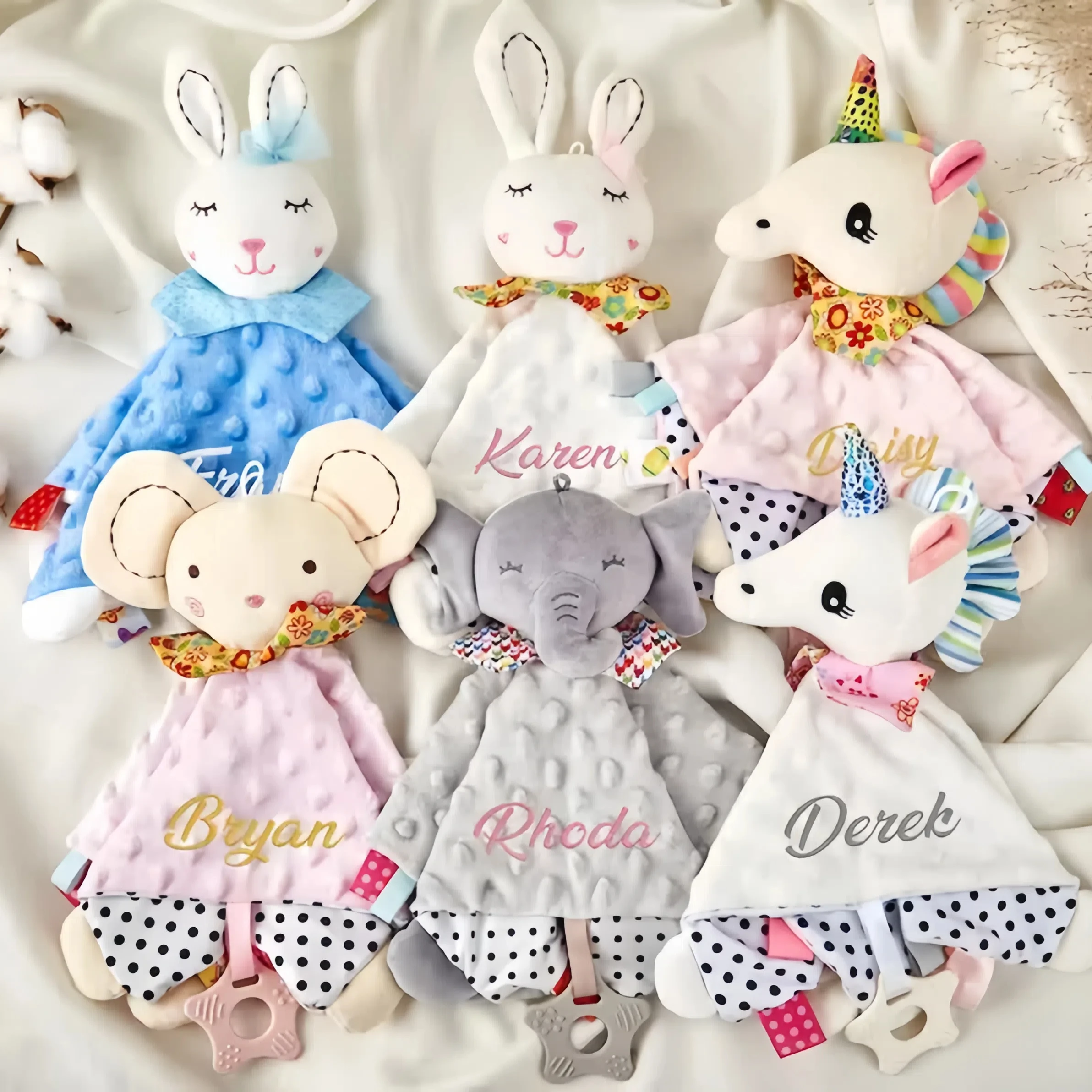Personalized Baby First Name Comforter Blanket Baby Plush Stuff Sensory Blanket Soothe Appease Towel Snuggle Animals Toy