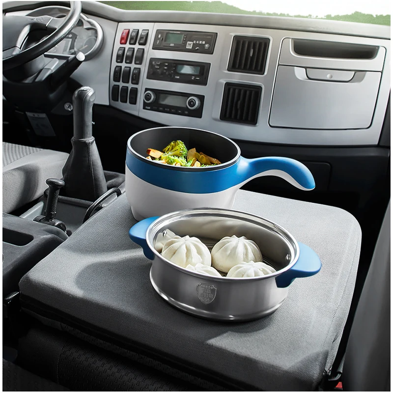 2L Travel 12V 24V Car Truck Multifunction Electric Cooking Skillet Double Layer Hot Pot Soup Heater Rice Cooker Food Steamer Pan 3