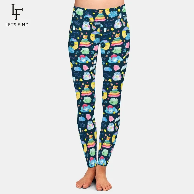 

LETSFIND Cartoon Hand Drawing Elements Cute Animals and Children Print Fitness Leggings High Waist Women Pants