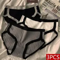 3Pcs/Set Cotton Panties Mid-Waist Women's Underwear Female Breathable Underpants Girls Solid Color Briefs Short Sexy Lingerie