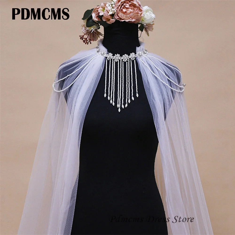 

Long Wedding Cape Beads Pears Tassel Cap Elegant 3M Bride Train capa novia boda Wedding Accessories chal de fiesta para boda
