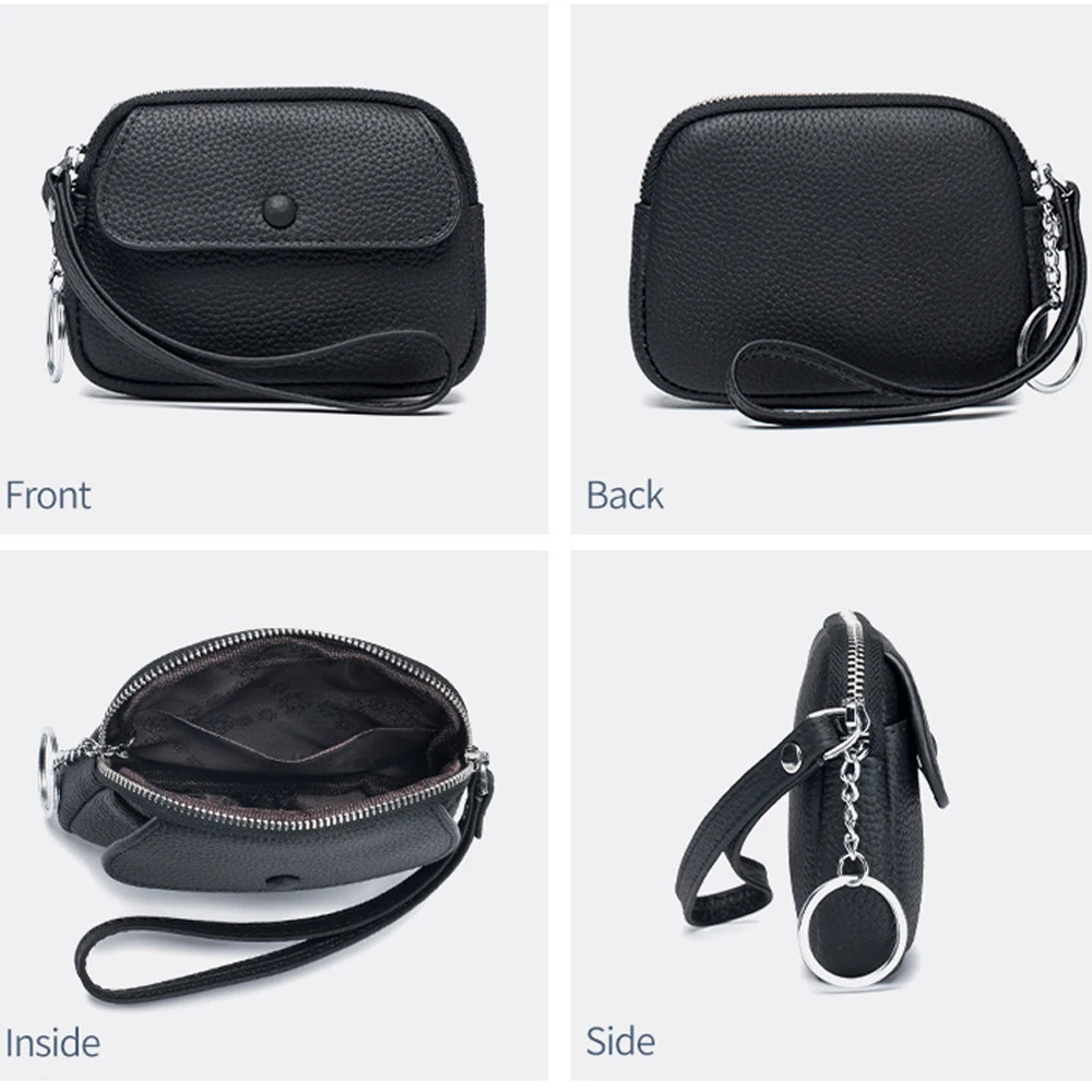 Women's Leather Wristlet Clutches Wallet Small Pouch Bag Compact Coin Purse Multifunctional Storage Bag Day Clutch with Keychain