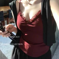 Débardeur en dentelle pour femmes, mignon, Sexy, court, blanc, coréen, sans manches, noir, gilet, Coquette, vêtements Y2k, été 2025 1