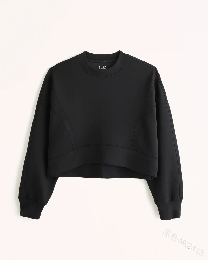 Women Short Sweatshirt 2024 Autumn Winter Long Sleeve O Neck Crop Top Sweatshirts Solid Color Loose Casual Pullover Lady Top