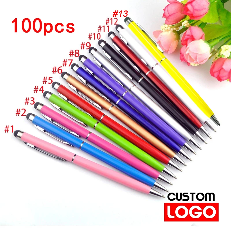 

100 pens of Each Pack Mini Metal 2-in-1 Stylus Universal Ballpoint Pen Text Engraving Custom Logo Office School Advertising Pen