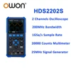 OWON HDS2202S Digital Oscilloscope 2 Channels 200Mhz 1GSa/s True RMS 3 in 1 USB Osiclloscopes + Multimeter+Waveform Generator 2