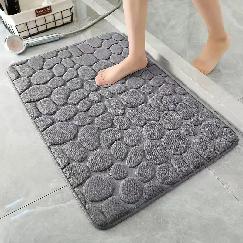 

3D Embossed Pebbles Coral Velvet Floor Mats Water-absorbent Non-slip Mat Kitchen Rugs Bedroom Decoration Entry Carpets Foot Mat