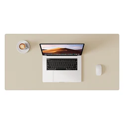 Premium PU Leather Desk Blotter: Non - Slip, Stitched Edges, Multi - Functional Desk Pad for Home, Office, or School (Eggshell)