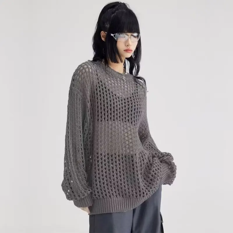 

Niche Cut-out Sweater T-shirt Long Sleeve Knitted Blouse Loose Casual Fashionable Hip Hop Pullover Unisex Simple High Streetwear