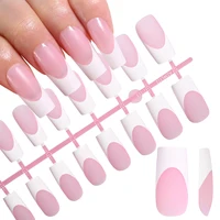 120 faux ongles français carrés moyennement longs en acrylique, à couverture complète, à presser, pour femmes, tailles mixtes 4