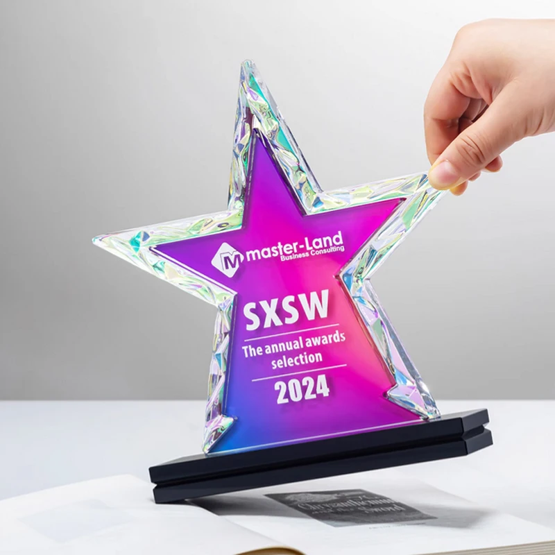 Customized Colorful Crystal Trophy Company Annual Meeting Excellent Employee Souvenirs Home Decoration Craft Lettering Medal 1Pc