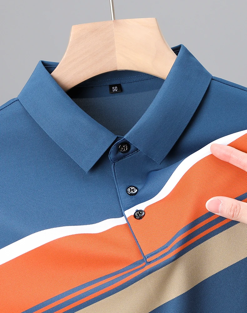 Luxury high-end ice silk breathable short-sleeved POLO shirt Men's 2023 summer fashion contrast stripe lapel T-shirt casual men 15 Sce593ab7555c49edaf6be319b3933549r