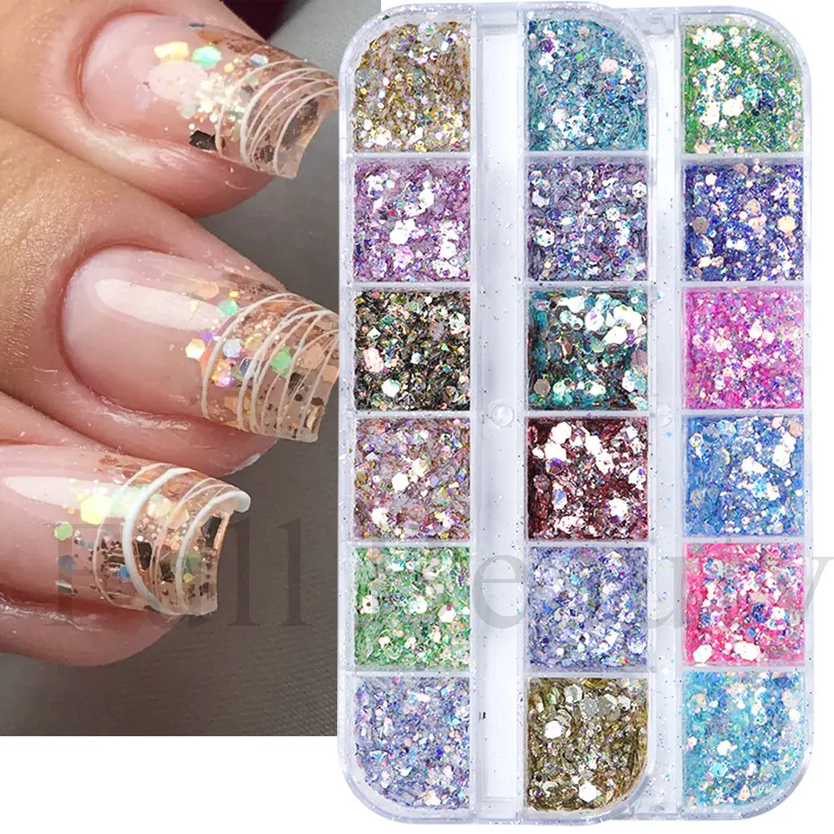 Nail Powder Nail Glitter Nail Pigment Nail Decoration Nail Decorations Nail Flakes Nail Powder Set 1Box Mermad Iridescent Hexagon Nail Art Glitter Sequins Holographic Flake Powder Paillette Gel Polish Decorations For Nails